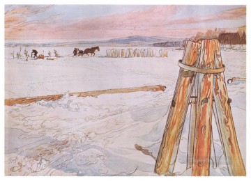 Carl Larsson Painting - harvesting ice 1905 Carl Larsson